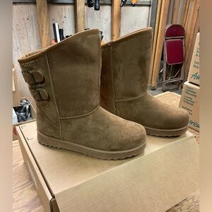 Brown Suede, fur-lined Boots with Buckle Detail